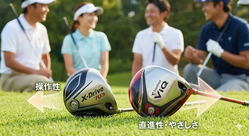 Xドライブとは対照的な、シャローバック(後ろに長い形状)による「安心感」と「やさしさ」を表現する比較カット。