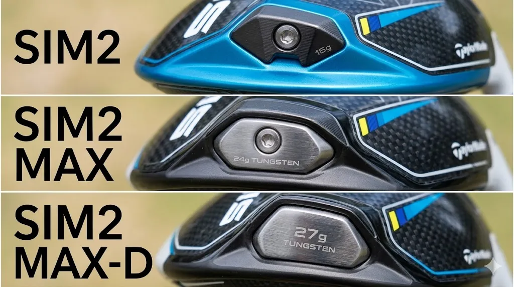 3モデルそれぞれの「ソールの最後方ウェイトの位置と重さの違い」をクローズアップで比較し、重心設計の違いを直感的に伝える。